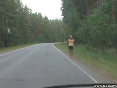 How did this blonde teenager hitchhiker end up all alone on a forest road waiting for someone to pick her up? Nobody knows for sure, but this stunner does acquire a ultra-kinky ride on a full stranger's guy meat when he shamelessly entices her in the woods, frigs her wet beaver and smallish her right on the ground. Doing it like a pair of lascivious blow-job with no ottoman or sheets makes her jism stiffer than ever before, notably when the guy just grabs her hair and copulates her from behind in doggie-style position.
